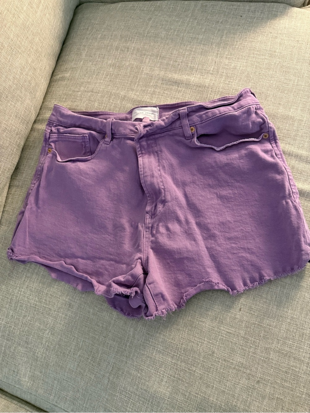 Dear John Lavender High-Rise Frayed Hem Denim Shorts